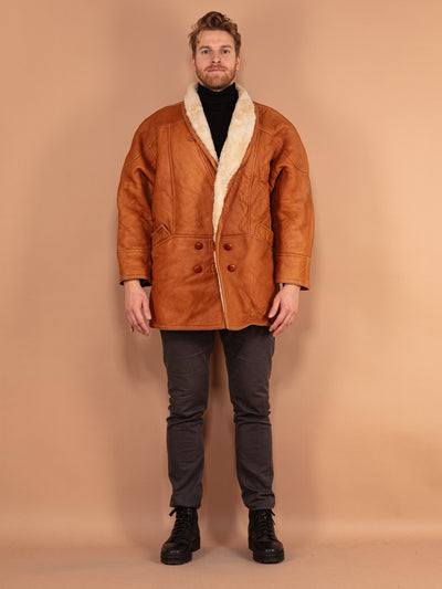 Brown Sheepskin Coat 80's, Size XL, Vintage Caramel Brown Coat, Cozy Thick Shearling Coat, Boho Winter Coat, Genuine Leather Coat, Outerwear