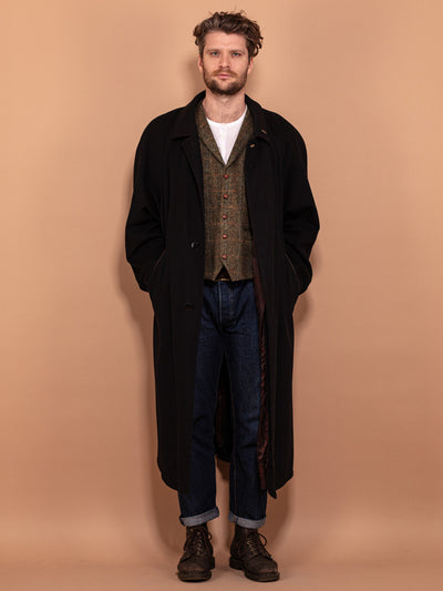 Maxi Wool Blend Coat, Size Large XL, Vintage Clothing, Black Wool Overcoat, Mens Clothing, Vintage Long Coat, Made in Austria, BetaMenswear