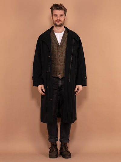 Vintage Men Wool Coat 80's, Size XL, Zip Up Wool Overcoat, Long Minimalist Coat, Classic Retro Clothing, Dark Gray Elegant Coat, Outerwear