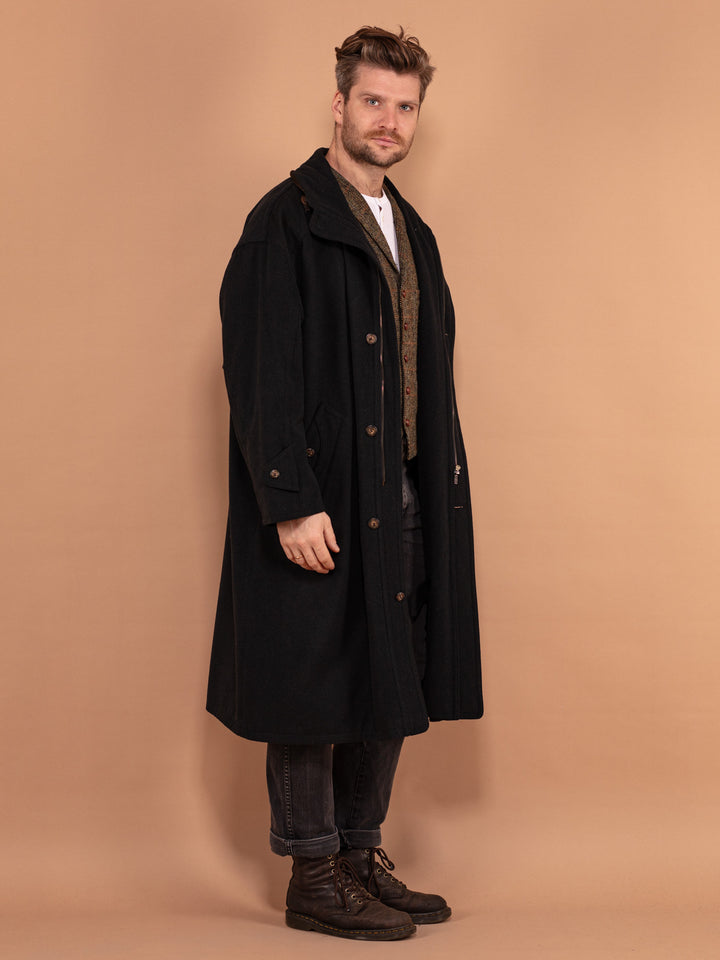 Vintage 80's Men Long Wool Blend Coat in Dark Grey - NorthernGrip