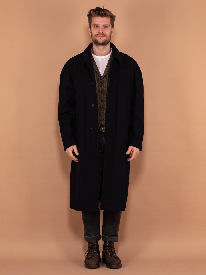 Vintage 80's Men Wool Overcoat in Navy Blue - NorthernGrip