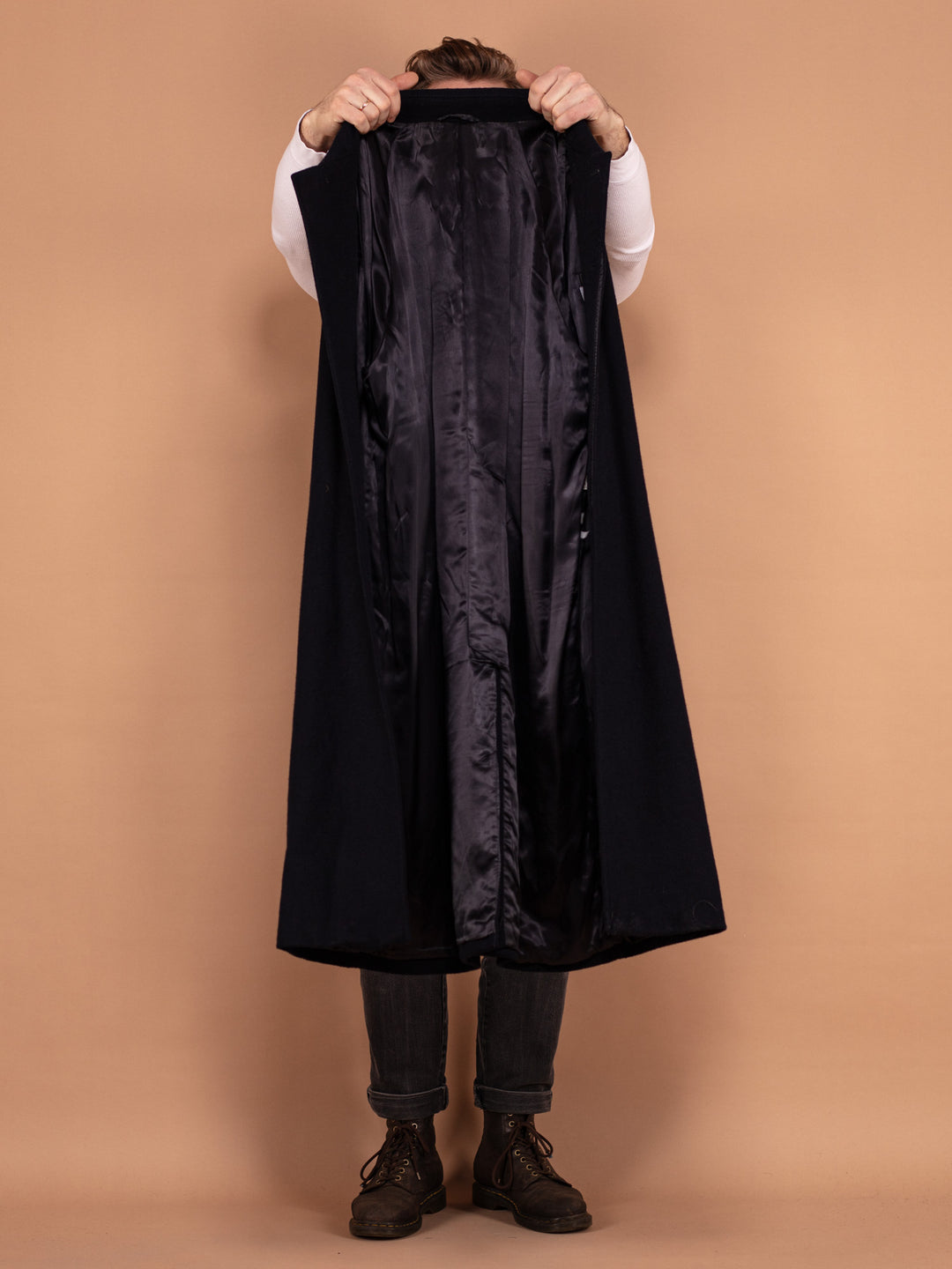 Vintage 80's Men Wool Overcoat in Navy Blue - NorthernGrip