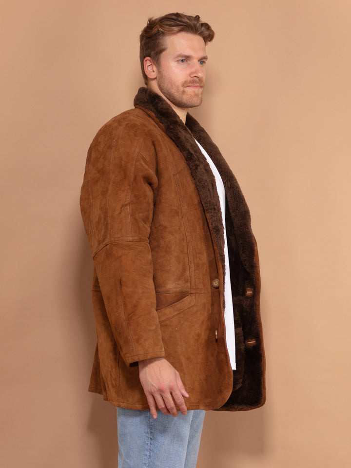 Oversized Sheepskin Coat 80's, Size Large, Men Suede Overcoat, Western Outerwear, Winter Leather Coat, Shearling Coat, 80's Men's Coat