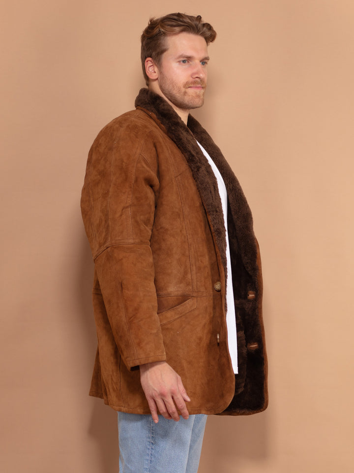 Vintage 80's Men Oversized Sheepskin Coat in Brown - NorthernGrip