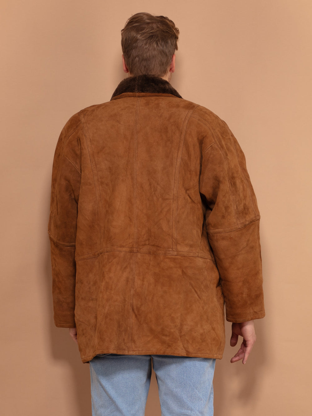 Vintage 80's Men Oversized Sheepskin Coat in Brown - NorthernGrip