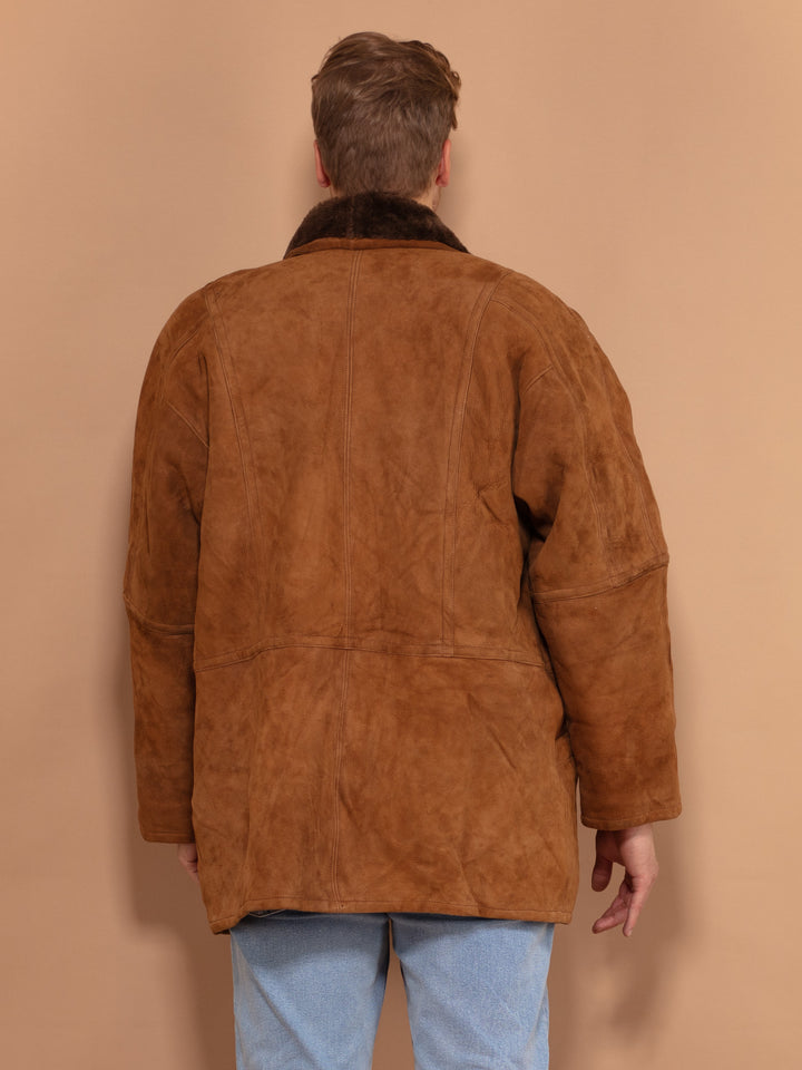 Vintage 80's Men Oversized Sheepskin Coat in Brown - NorthernGrip