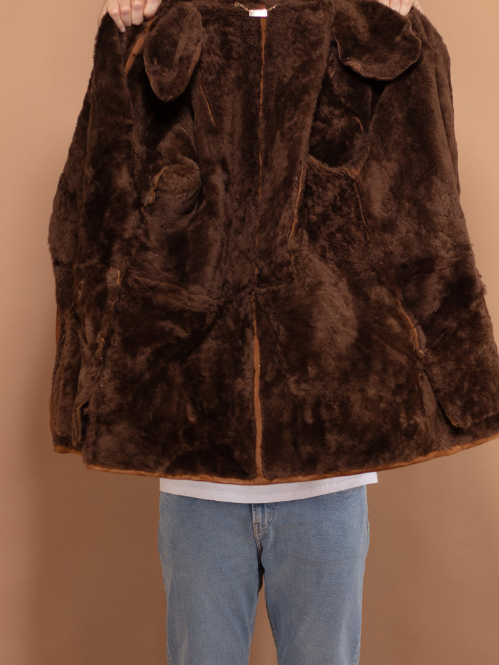 Vintage 80's Men Oversized Sheepskin Coat in Brown - NorthernGrip