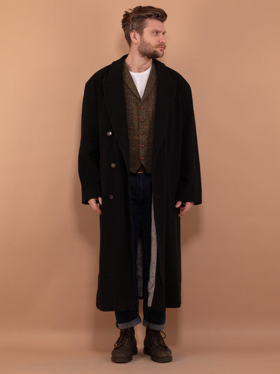 Oversized Wool Blend Coat 80's, Size XL XXL, Men Dark Gray Wool Overcoat, Vintage Double Breasted Coat, Spring Outerwear, Elegant Maxi Coat
