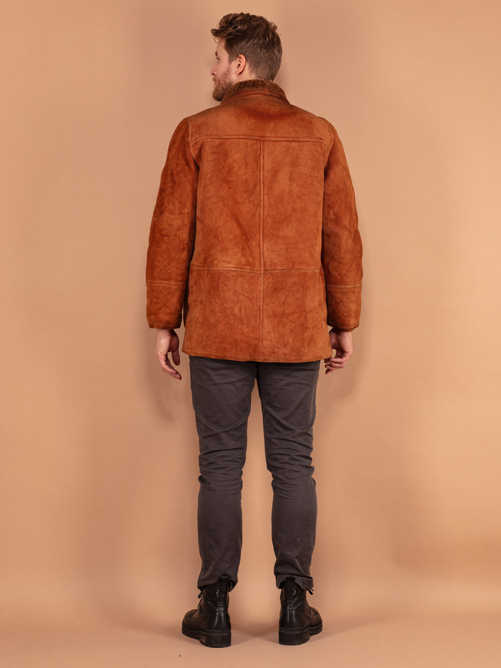 Vintage 80's Men Shearling Coat in Caramel Brown - NorthernGrip