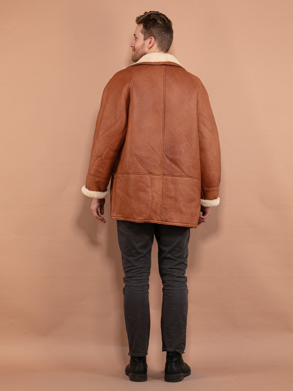 Vintage 80's Men Shearling Leather Coat in Brown - NorthernGrip