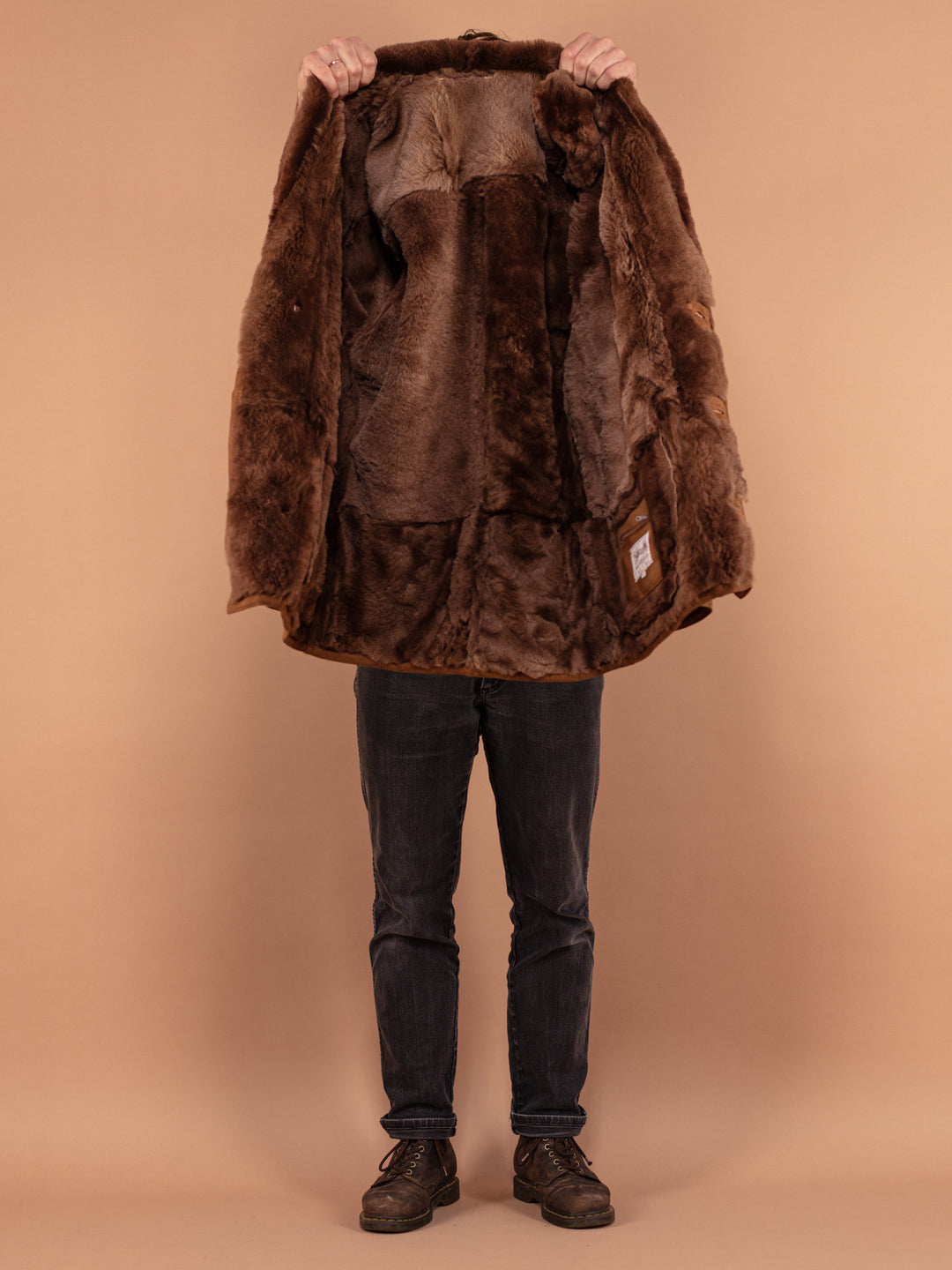Vintage 80's Men Shearling Suede Coat in Brown - NorthernGrip