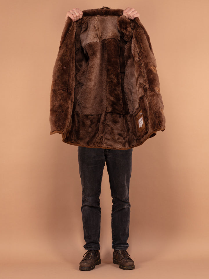 Vintage 80's Men Shearling Suede Coat in Brown - NorthernGrip