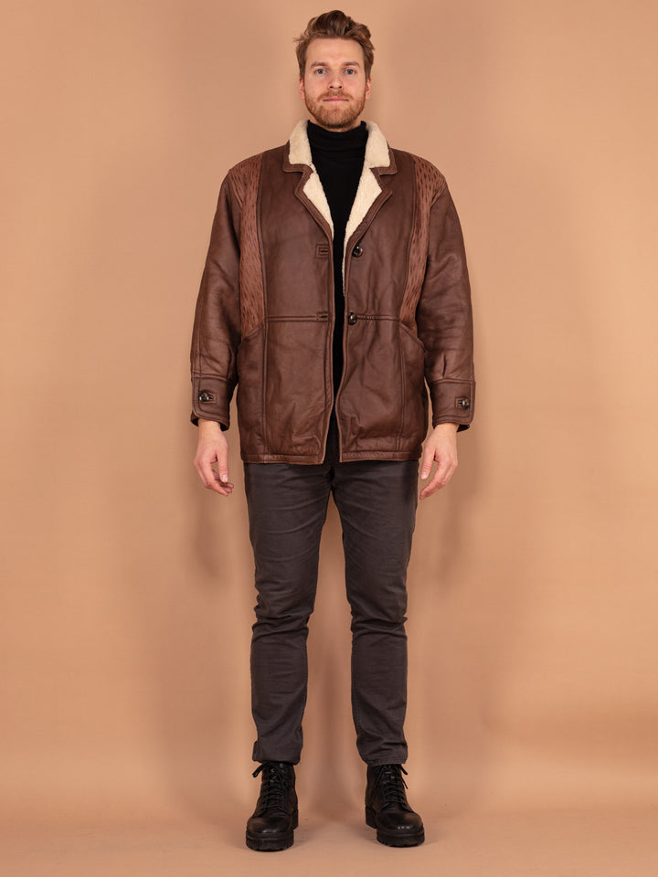 Vintage 80's Men Sheepskin Coat in Brown - NorthernGrip