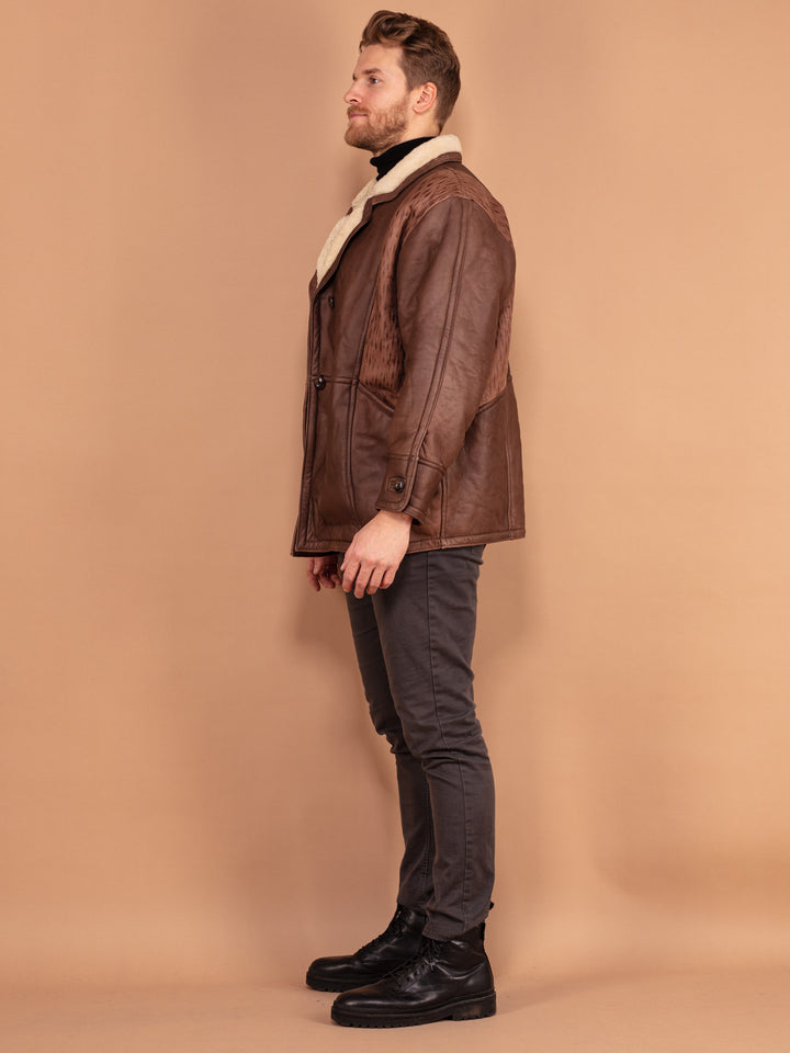 Vintage 80's Men Sheepskin Coat in Brown - NorthernGrip
