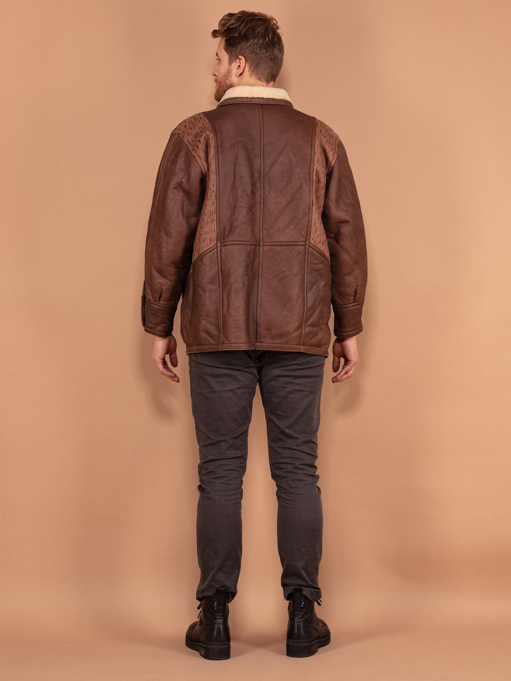 Vintage 80's Men Sheepskin Coat in Brown - NorthernGrip