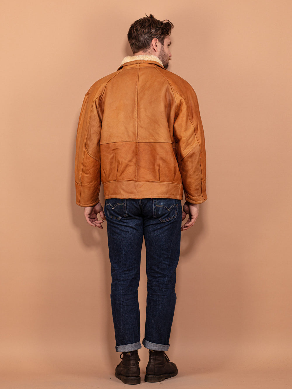Vintage 80's Men Sheepskin Coat in Caramel Brown - NorthernGrip