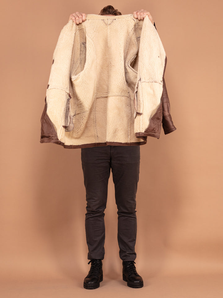 Vintage 80's Men Sheepskin Coat in Brown - NorthernGrip