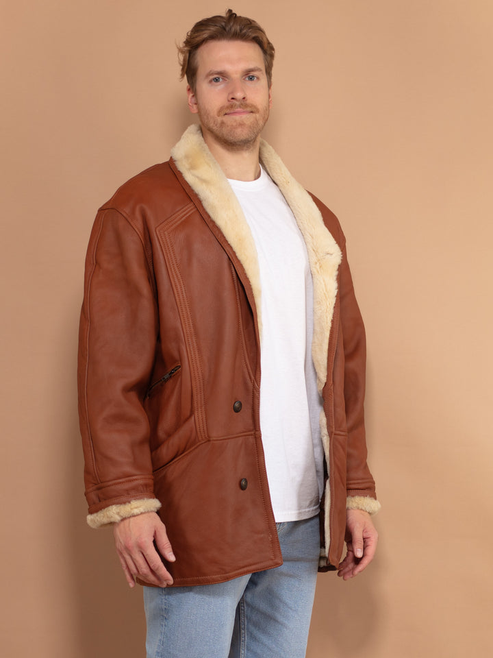 Vintage 80's Men Shearling Leather Coat in Brown - NorthernGrip
