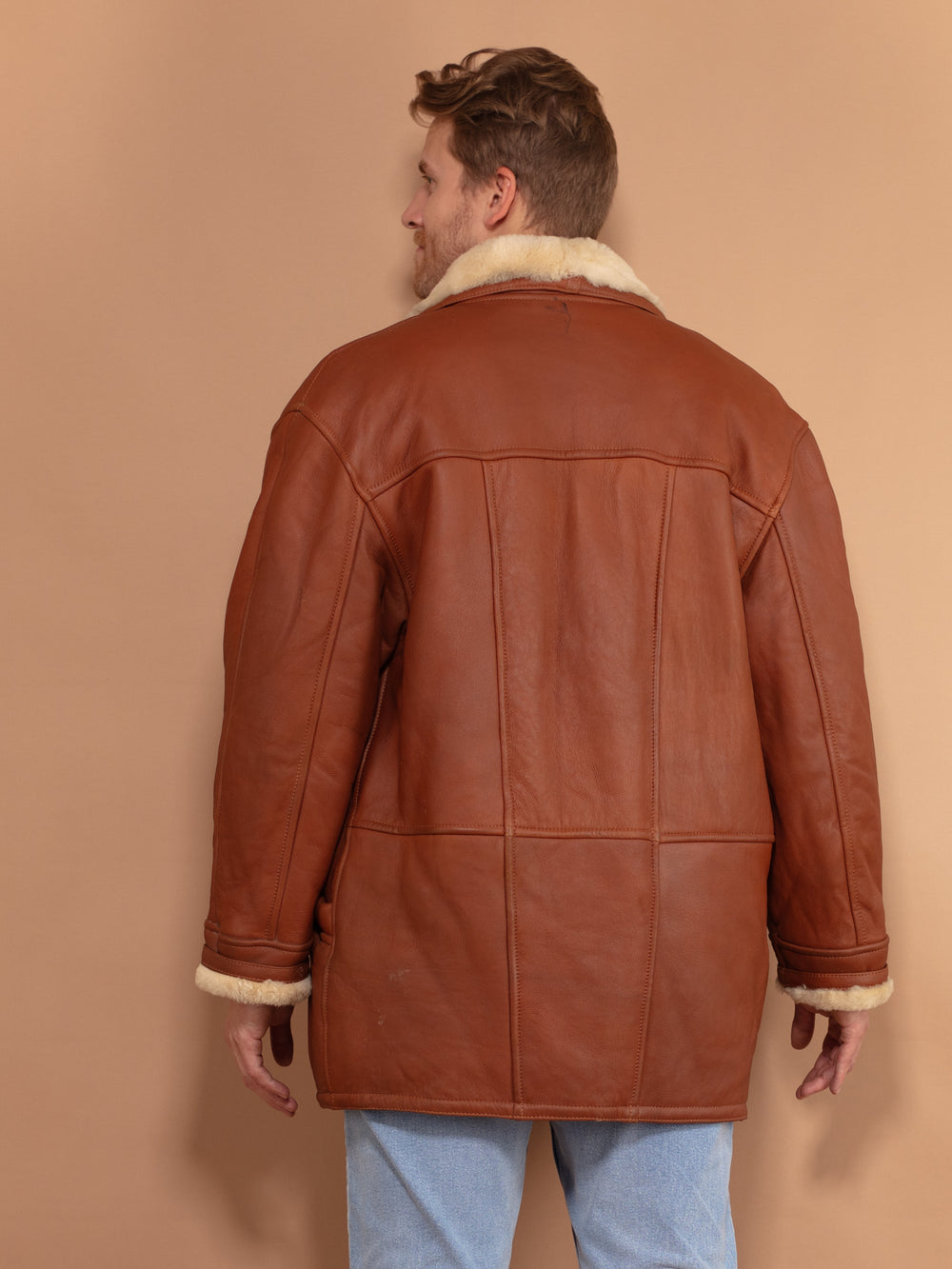 Vintage 80's Men Shearling Leather Coat in Brown - NorthernGrip