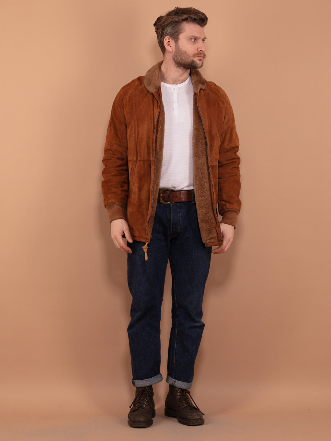 Online Vintage Store 80's Men Sherpa Lined Suede Jacket