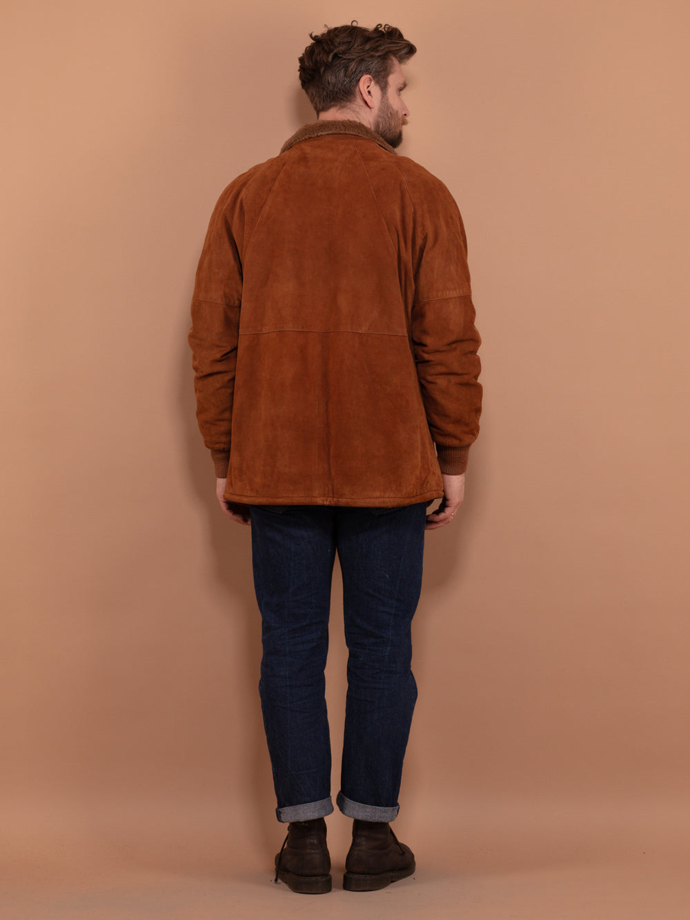 Vintage 80's Men Sherpa Lined Suede Jacket in Brown - NorthernGrip