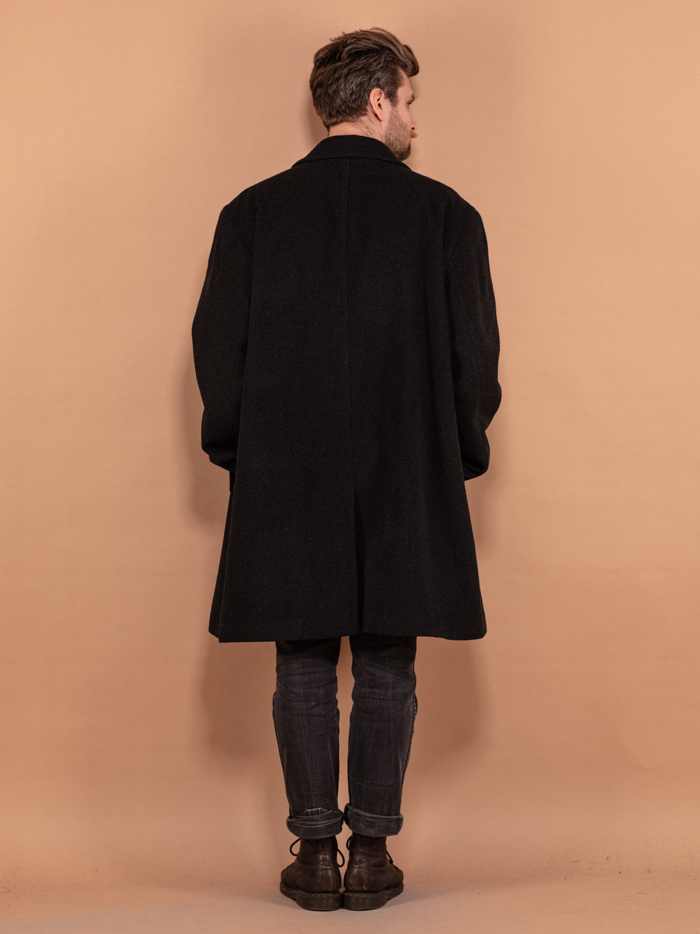 Vintage 80's Men Wool Blend Overcoat in Dark Grey - NorthernGrip