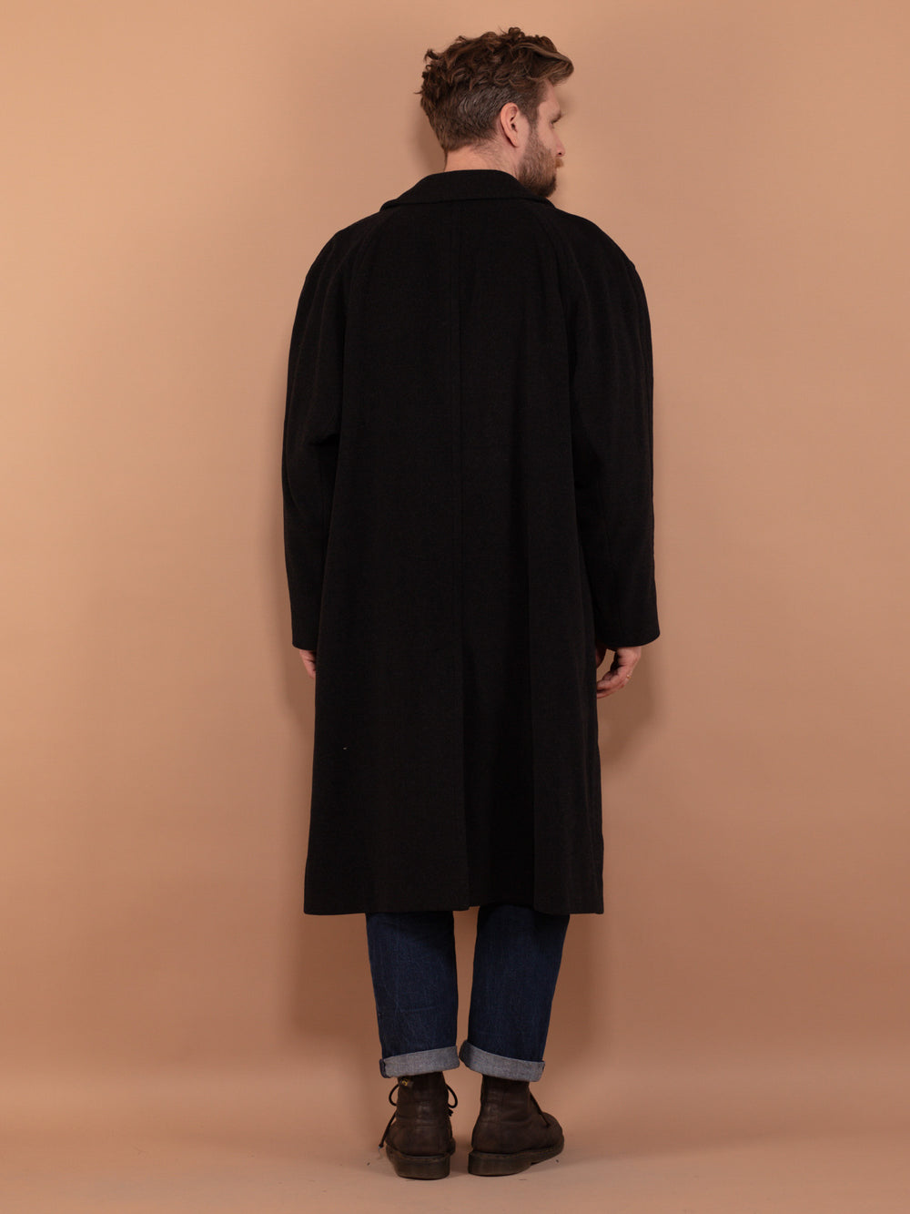 Vintage 80's Men Wool and Cashmere Coat in Dark Grey - NorthernGrip