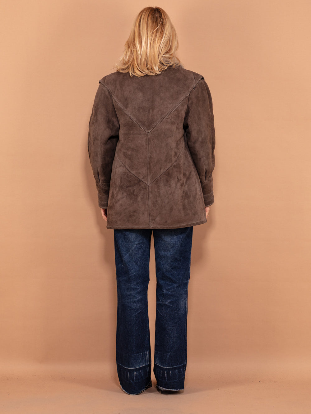 Vintage 80's Women Shearling Suede Coat in Grey - NorthernGrip