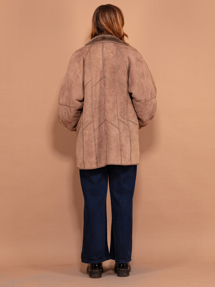 Vintage 80's Women Sheepskin Suede Coat in Light Brown - NorthernGrip