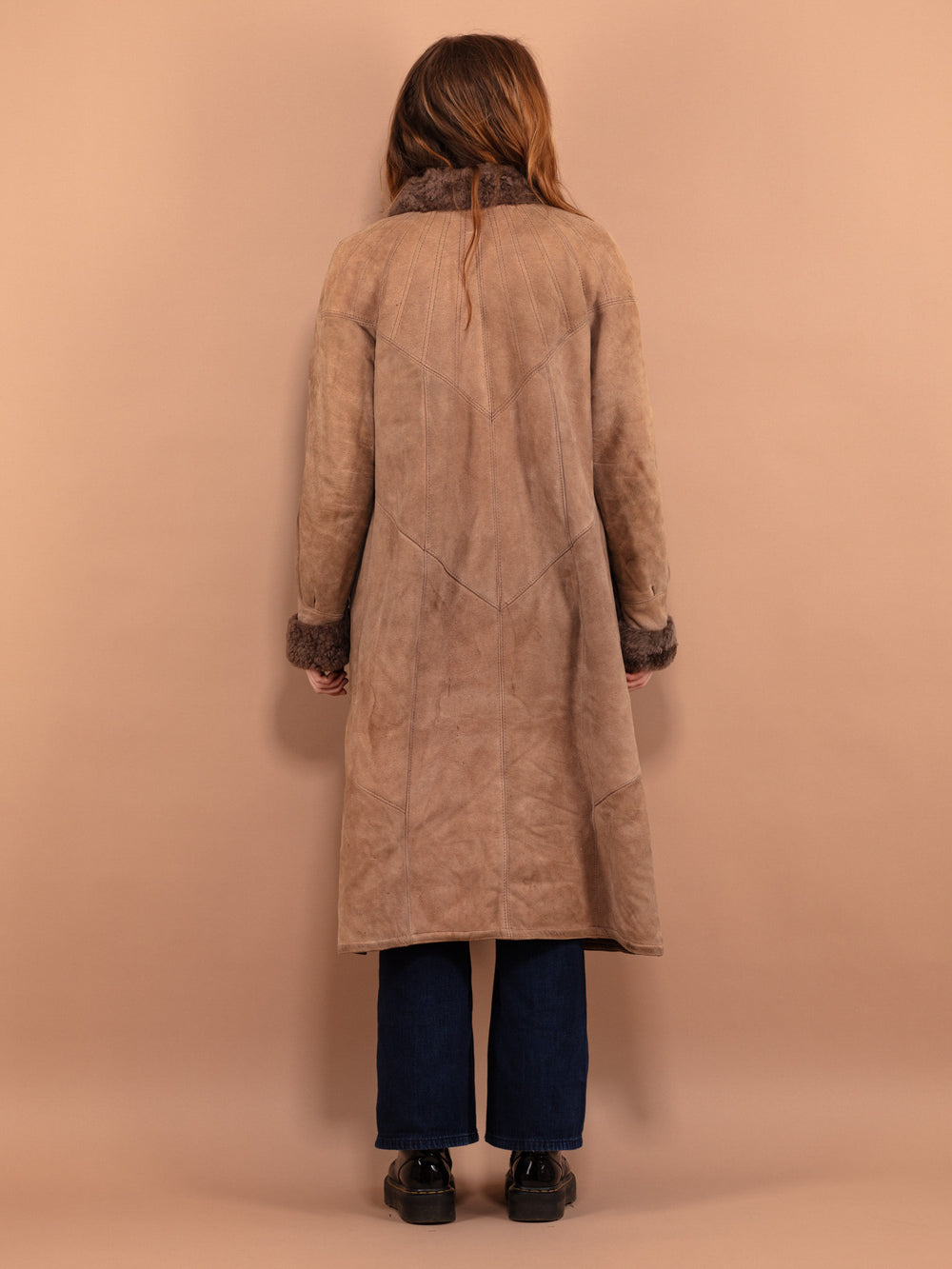 Vintage 80's Women Long Sheepskin Coat in Brown - NorthernGrip
