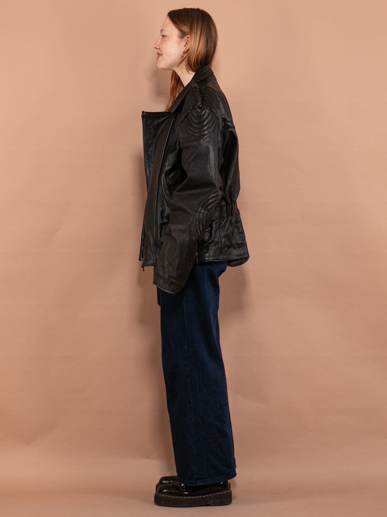 Online Vintage Store 80 s Women Leather Biker Jacket in Black Northern Grip NorthernGrip