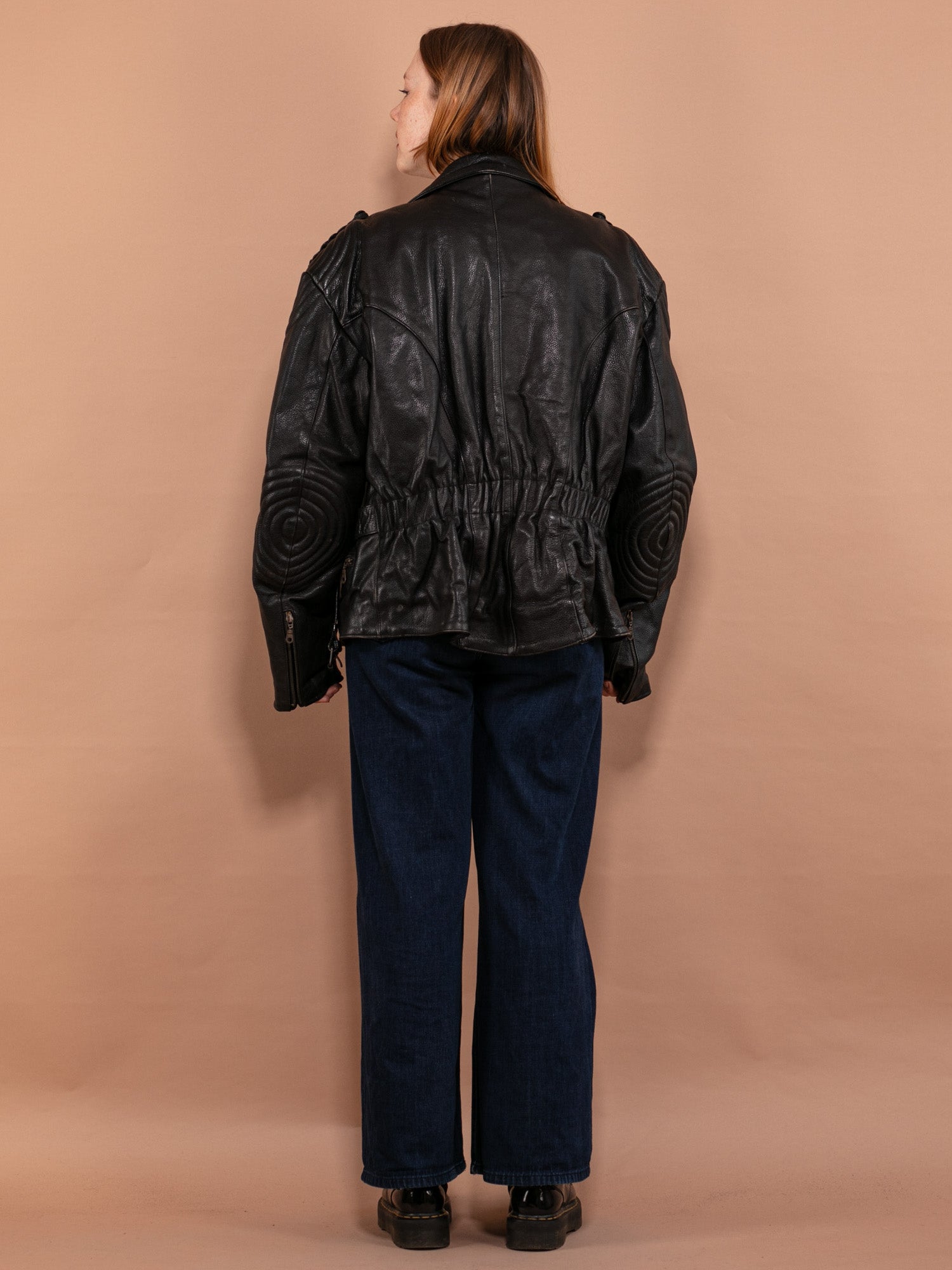 Vintage Brown Oversized Leather Jacket for Women (US, Alpha