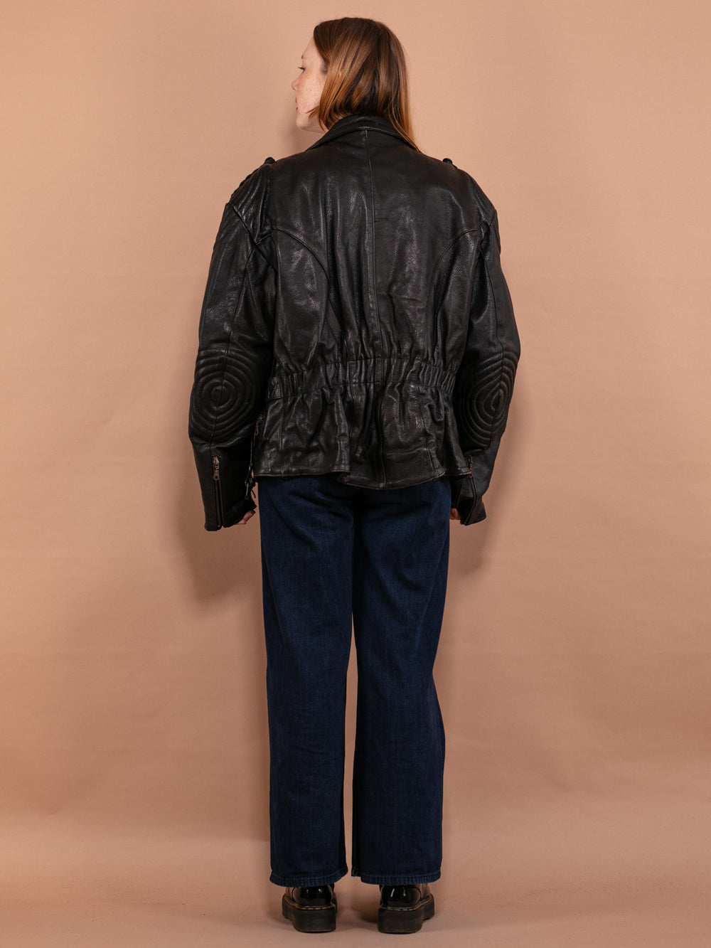 Vintage 80's Women Oversized Leather Biker Jacket in Black - NorthernGrip