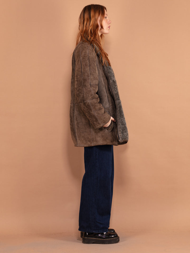 Vintage 80's Women Thick Shearling Coat in Brown - NorthernGrip
