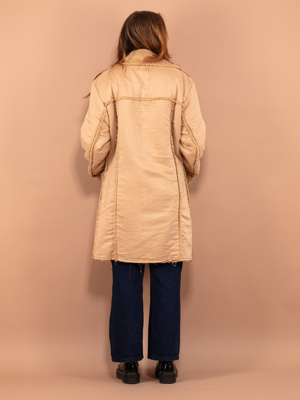 Vintage 90's Women Faux Sheepskin Coat in Beige - NorthernGrip
