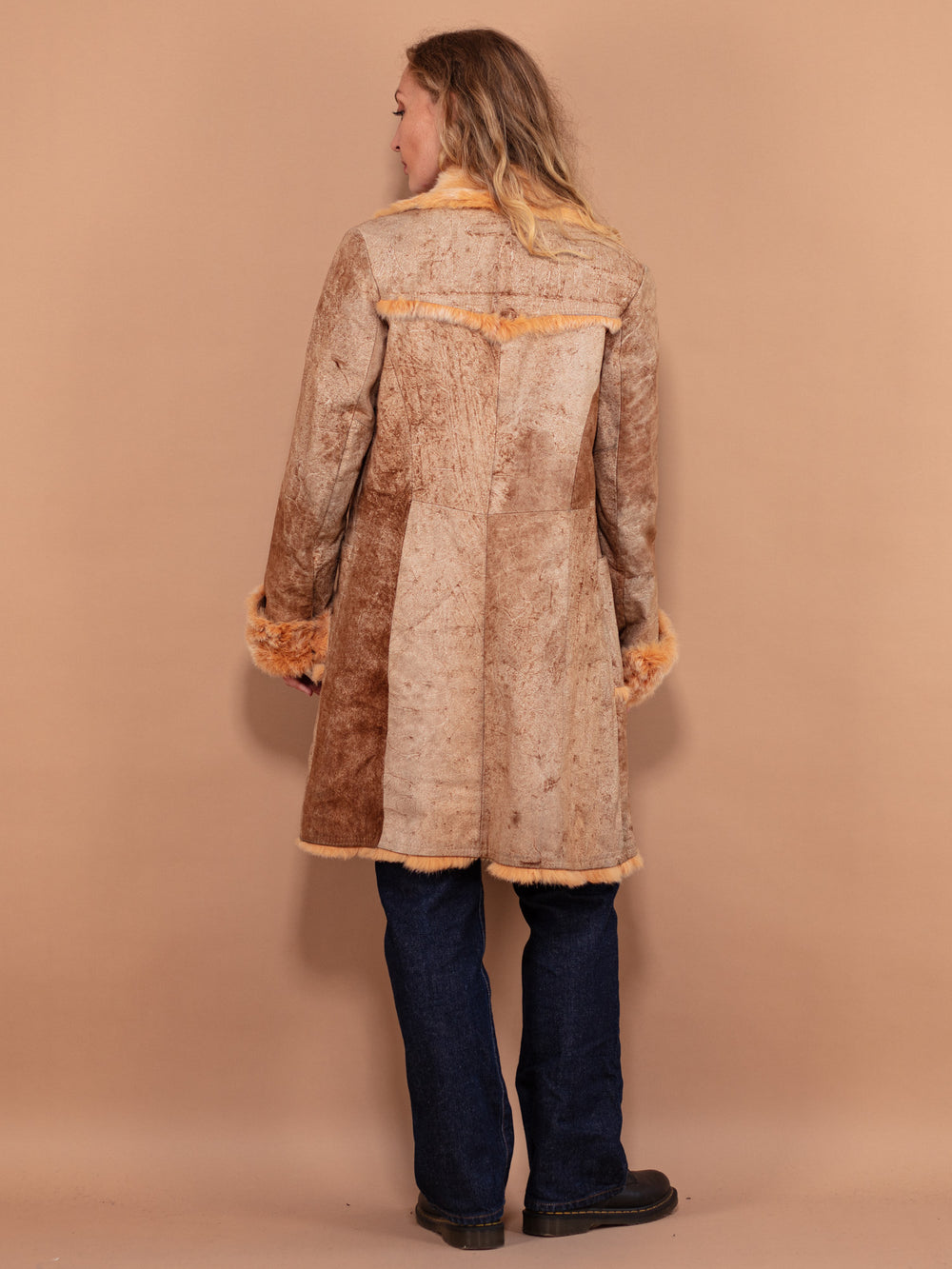 Vintage 90's Women Fur Trim Leather Coat in Brown - NorthernGrip