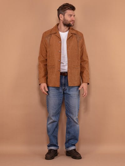 Men Western Style Sherpa Jacket 90's, Size Large, Vintage Faux Suede Jacket, Classic Cowboy Wear, Button Up Brown Autumn Jacket