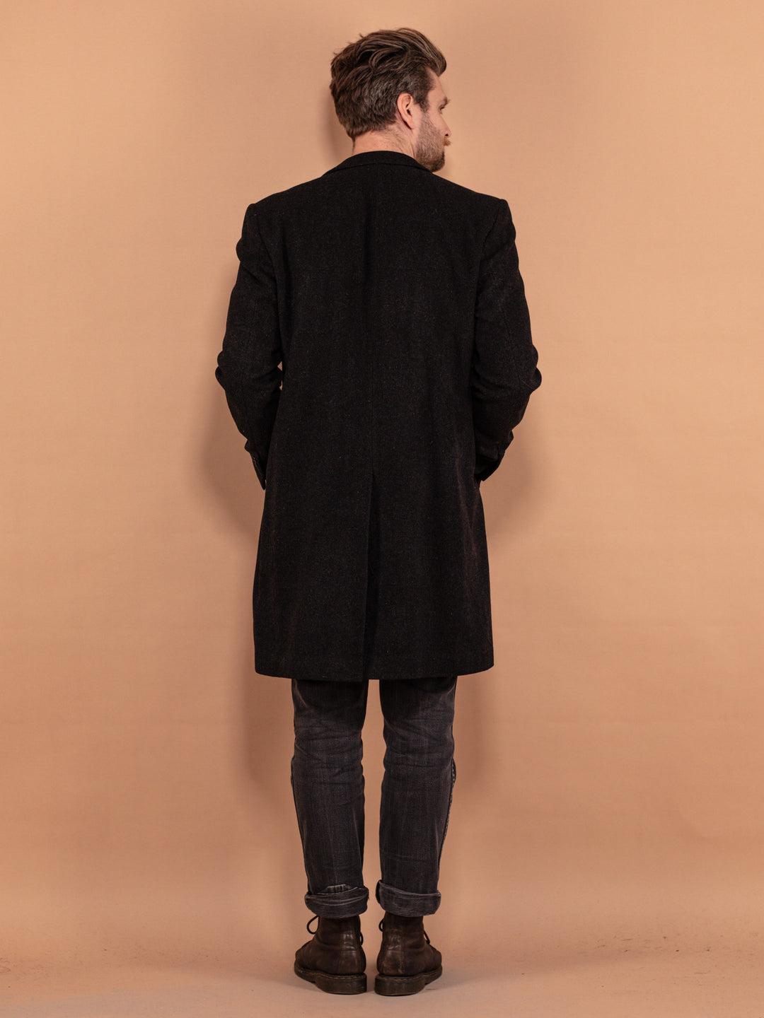 Black Wool Blend Coat 90's, Size M Medium, Vintage Lightweight Wool Topcoat, Classic Menswear, Elegant Outerwear, Minimalist Overcoat