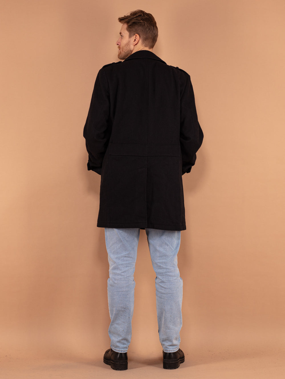 Vintage 90's Men Wool Coat in Black - NorthernGrip