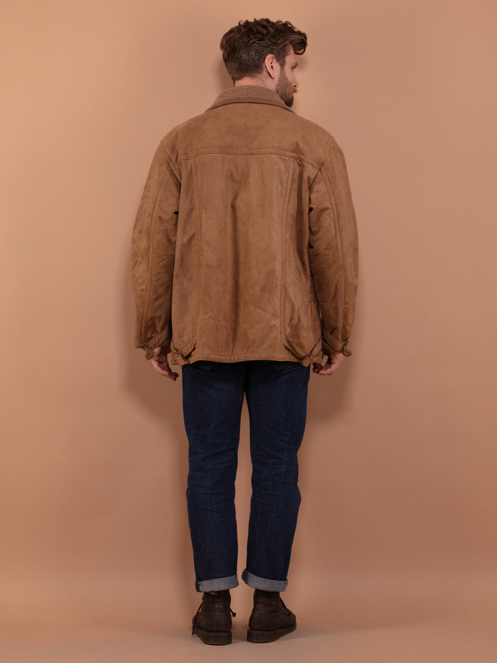 Vintage 90's Men Sherpa Lined Jacket in Light Brown - NorthernGrip