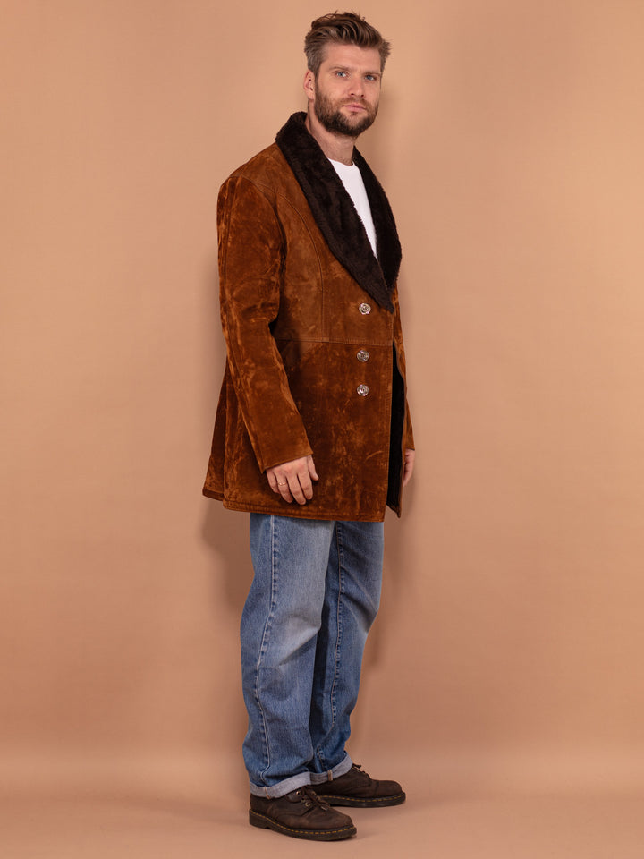 Vintage 90's Men Velour Sherpa Coat in Brown - NorthernGrip
