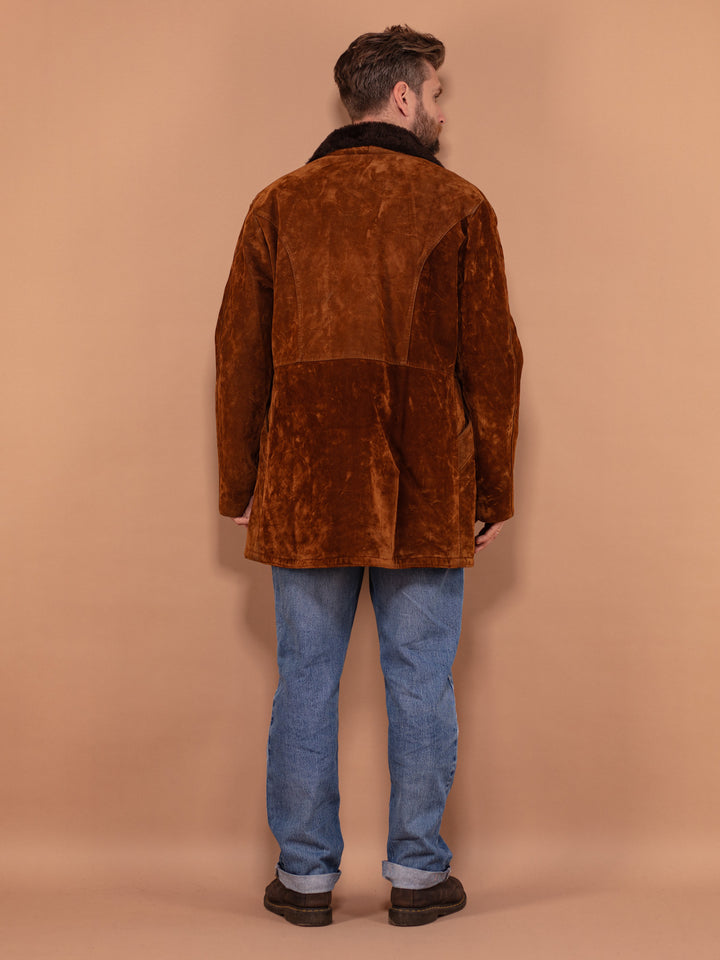 Vintage 90's Men Velour Sherpa Coat in Brown - NorthernGrip