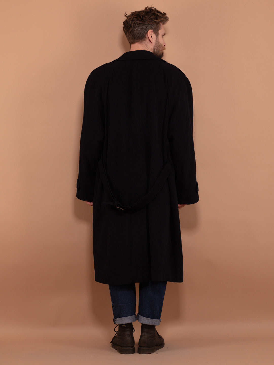 Men Cashmere Blend Coat 90's, Size XXL, Vintage Greatcoat, Navy Blue Wool and Cashmere Coat, Classic Style Outerwear, Minimalist Luxury Coat