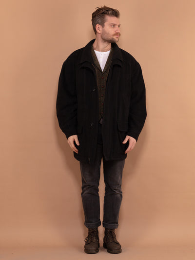 Cashmere Blend Parka Jacket 90's, Size XL, Vintage Insulated Wool Zip Up Coat, Dark Gray Casual Coat, Outerwear, Men Oversized Coat