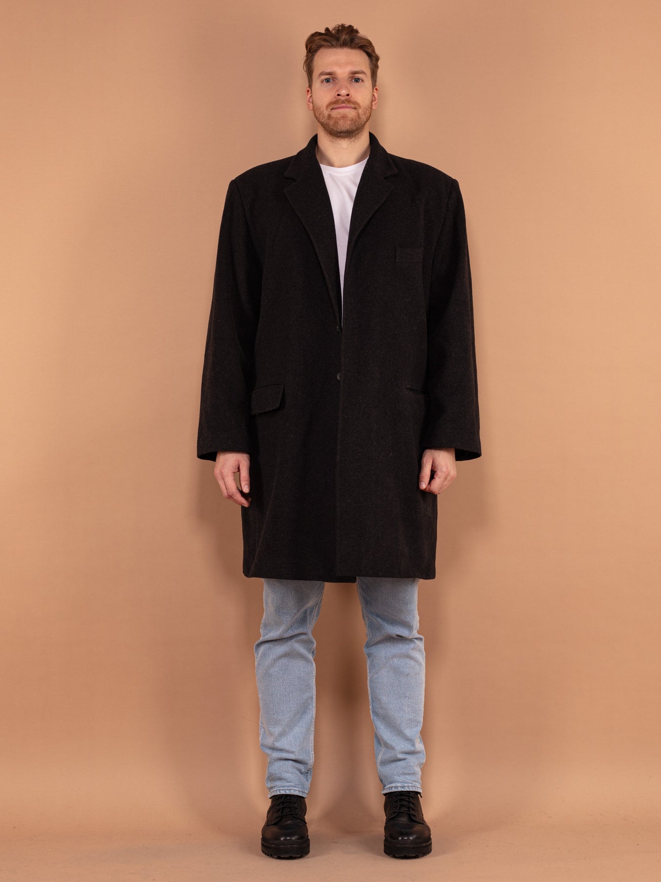 Online Vintage Store | 90's Men Wool Overcoat in Dark Grey