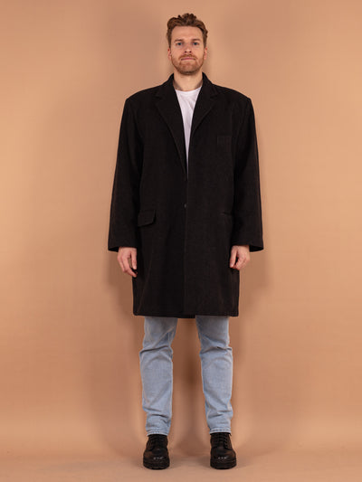 90's Men Wool Overcoat, Size XL, Vintage Dark Gray Wool Coat, Men Autumn Topcoat, Long Minimalist Coat, Men Classic Outerwear