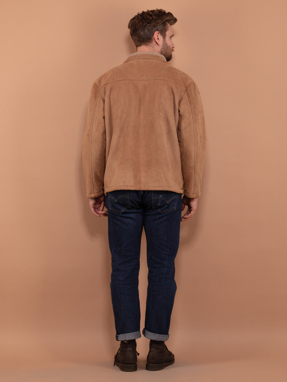 Vintage 90's Men Sherpa Lined Jacket in Beige - NorthernGrip