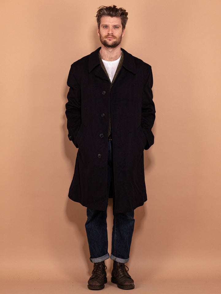 Vintage 90's Men Loden Wool Overcoat in Navy Blue - NorthernGrip