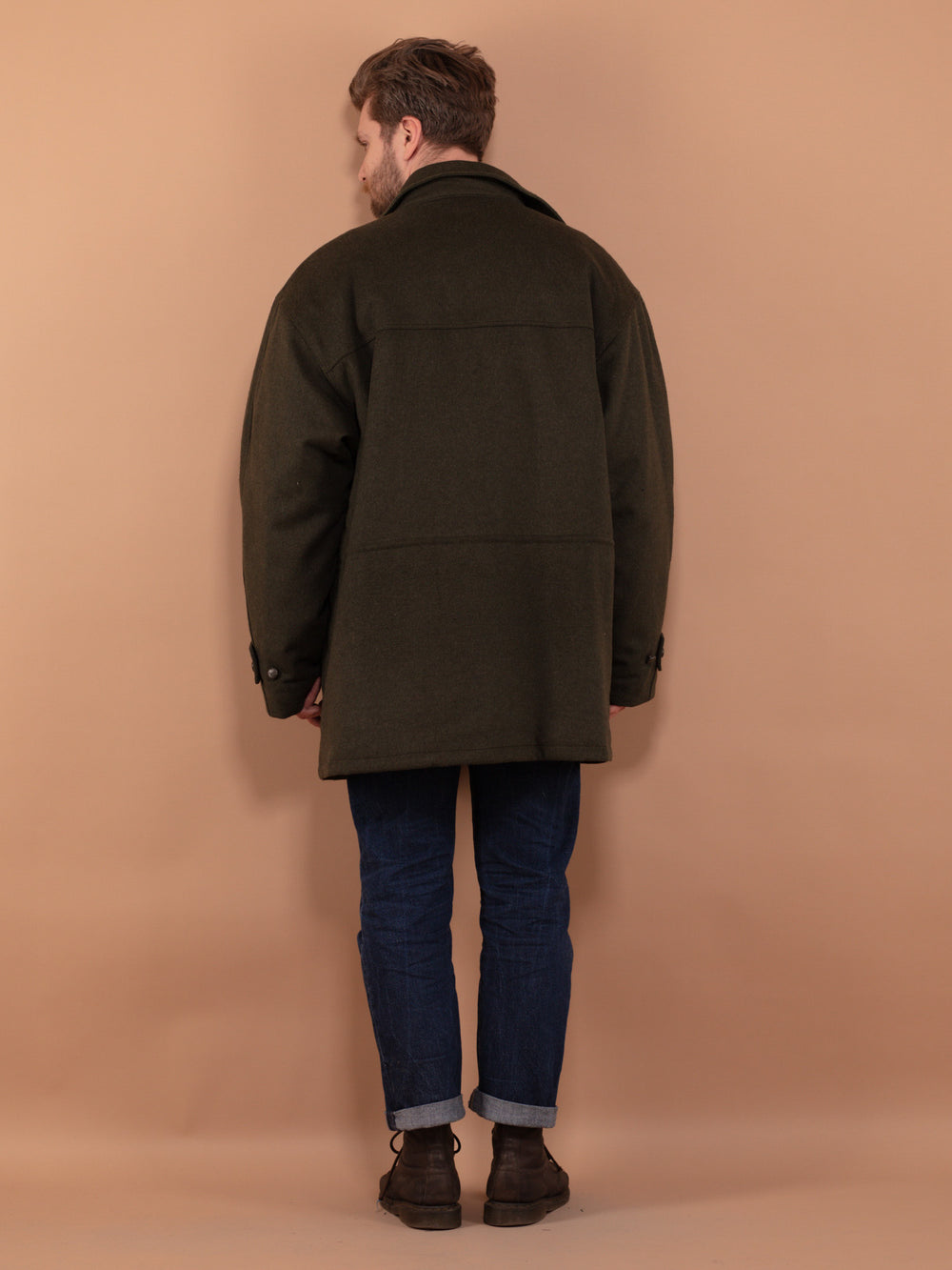 Vintage 90's Men Padded Wool Blend Parka Coat in Khaki Green - NorthernGrip