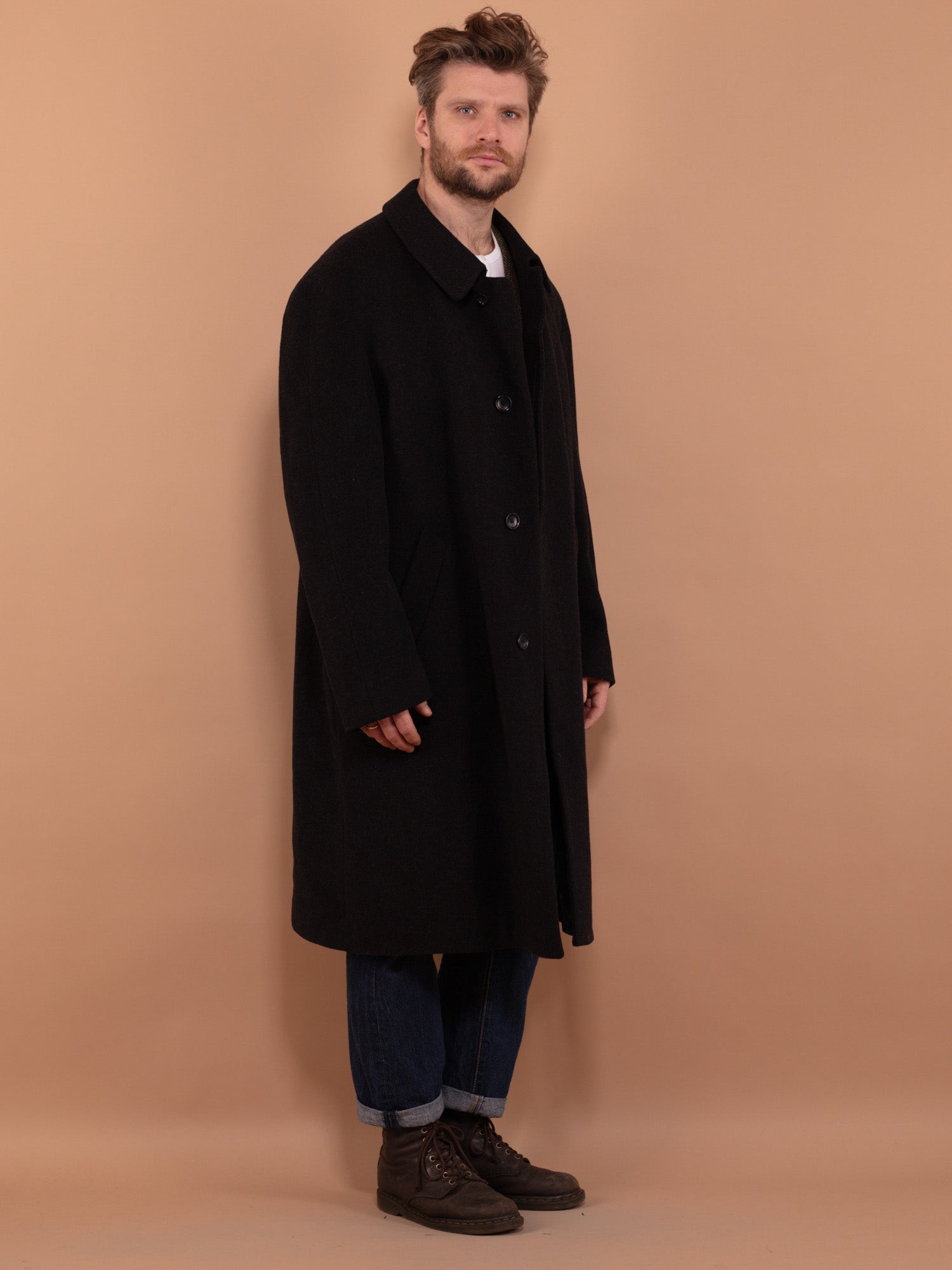 Long black cashmere coat top